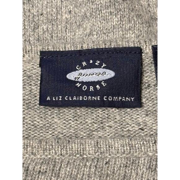 Crazy Horse Gray Wool Blend Holiday Sweater Christmas Tree Appliqué Pullover XL - Picture 5 of 6